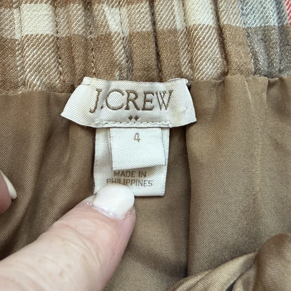 J Crew Plaid Mini Skirt Women 4 Brown Red Tan Wool Blend Tartan Plaid Pull On